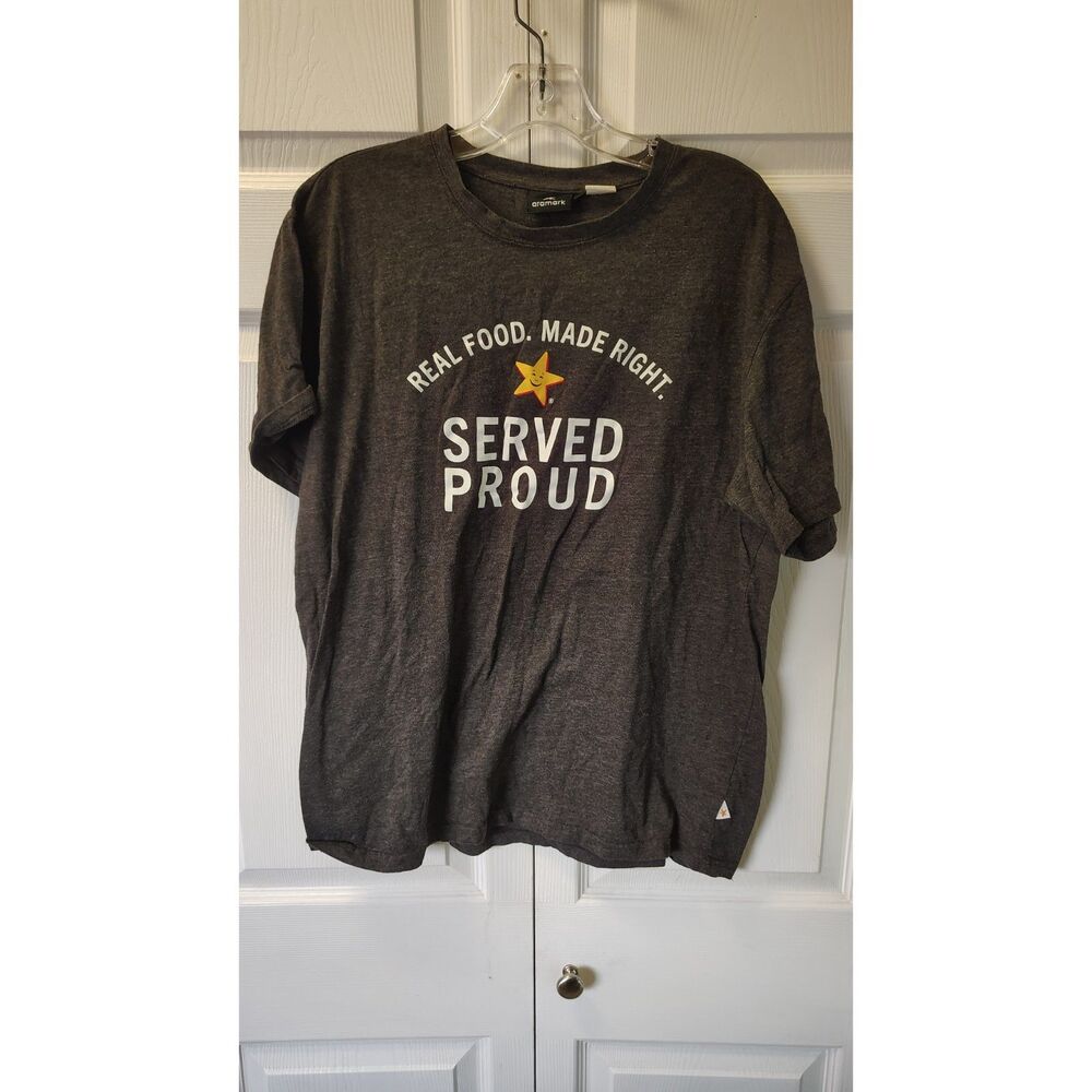 Carl's Jr. Uniform Shirt Aramark Charcoal Gray Graphic T-Shirt Men's Large